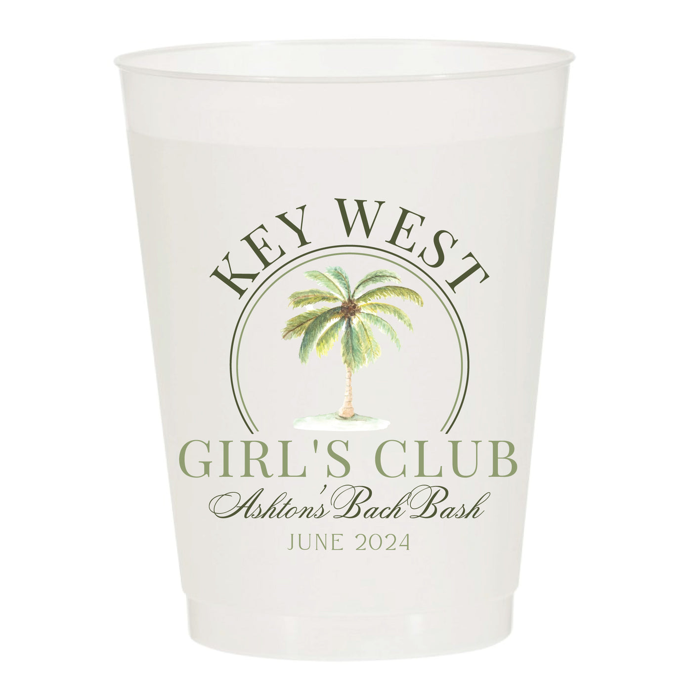Tropical (any location) Girl's Club Bachelorette Frosted Full Color Printed Shatterproof Cups