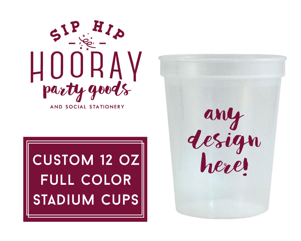 Multi Color Stadium Cups, Wedding Crest Cup, Reusable Plastic Party Cups, Custom Party Favors