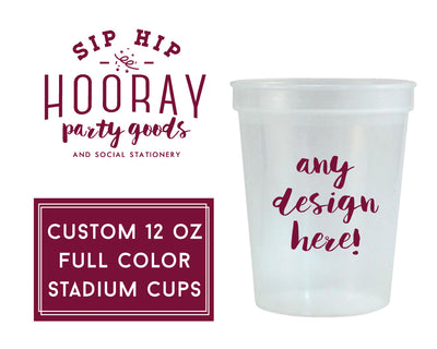 Multi Color Stadium Cups, Wedding Crest Cup, Reusable Plastic Party Cups, Custom Party Favors