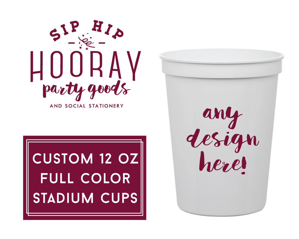 Multi Color Stadium Cups, Wedding Crest Cup, Reusable Plastic Party Cups, Custom Party Favors