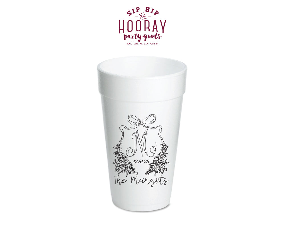 Ribbon Wedding Crest Styrofoam Cups