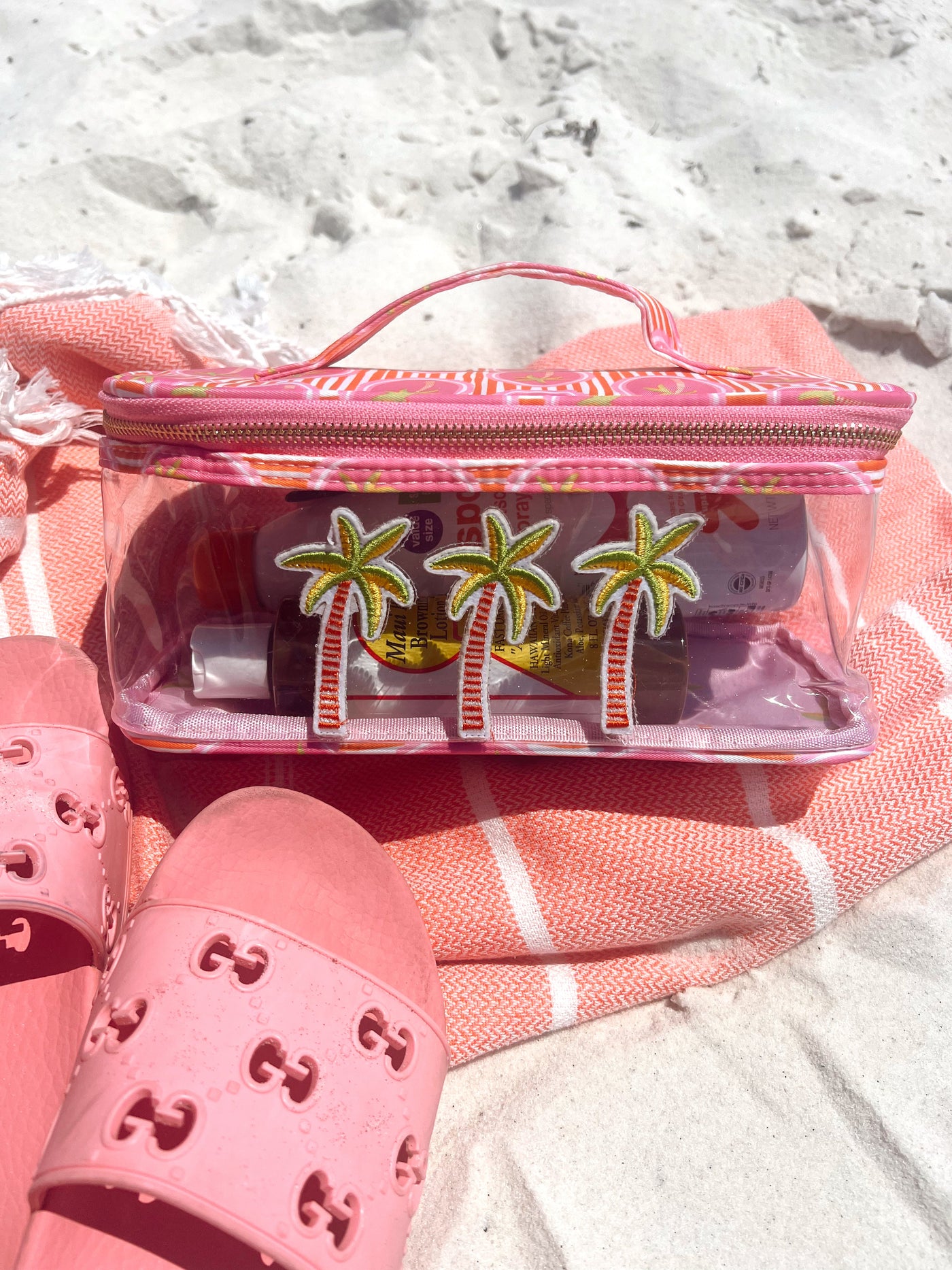 3 Pink Palms - Clear Open Top w Handle