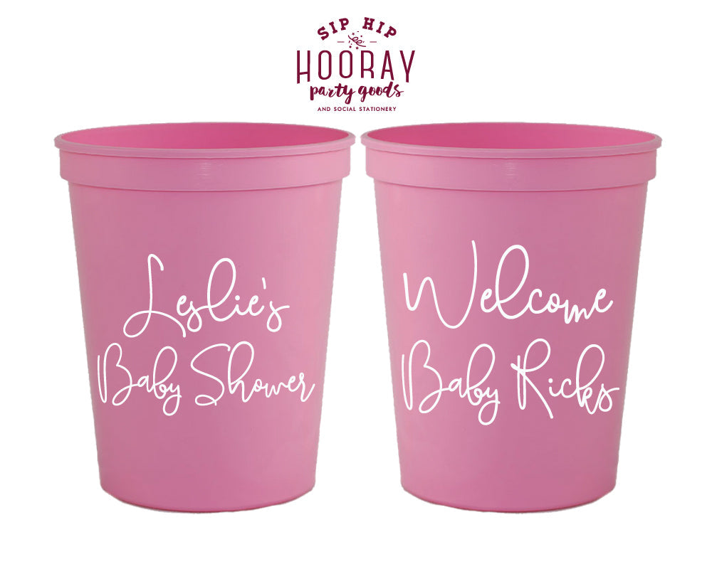 Simple Script Welcome Baby Shower or Gender Reveal Stadium Cup