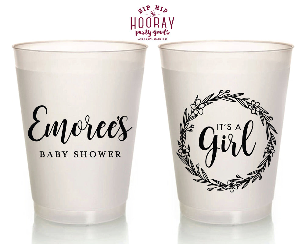It's a Girl Laurel Wreath Baby Shower Frosted Cup