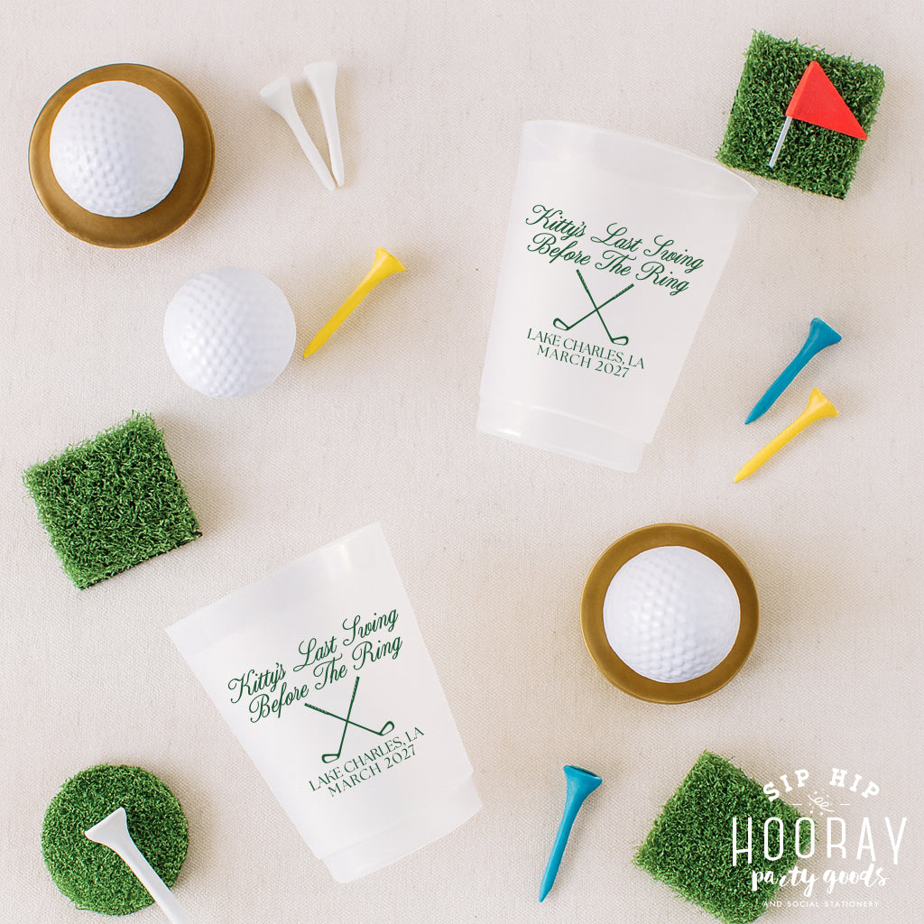Last Swing Before The Ring Personalized Frosted Bachelorette Cups