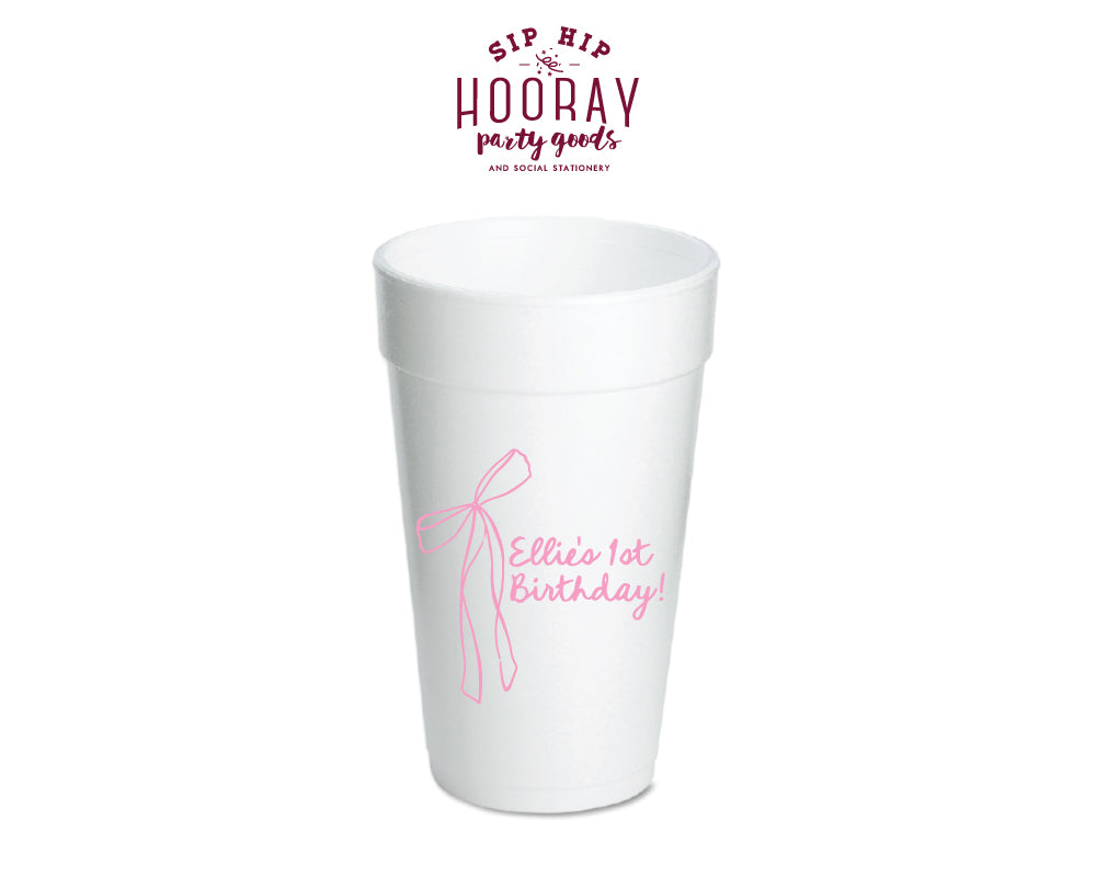 1st Birthday Bow Custom Foam Cups