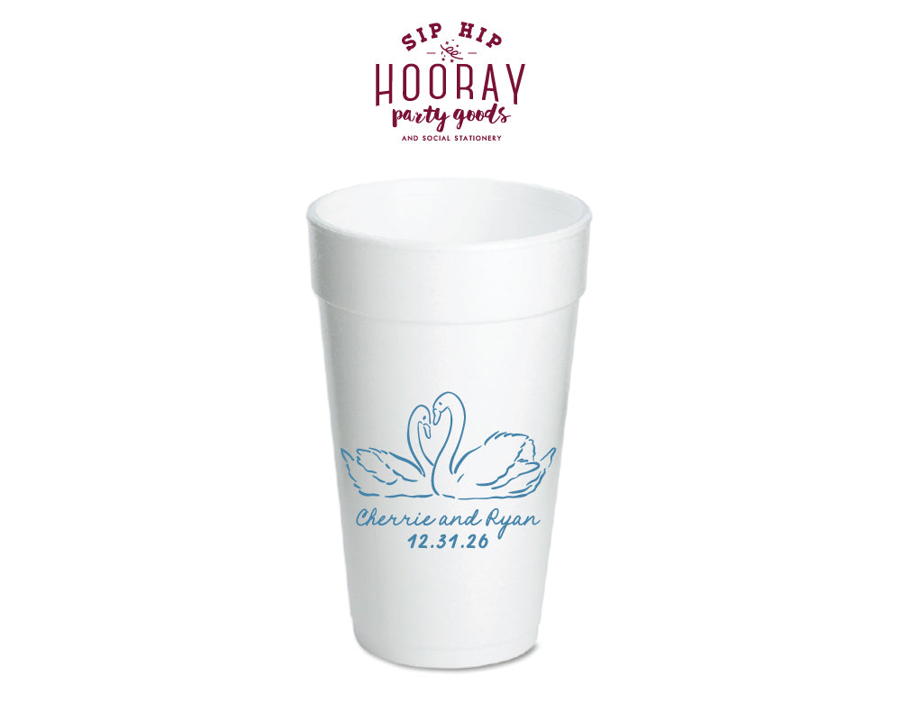 Swans Custom Wedding Styrofoam Cups