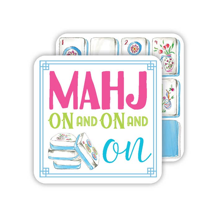 Mahjong Tiles Mahj on and on and on Square Coaster | Rosanne Beck