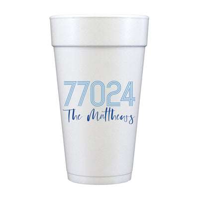 At Home Collection | Custom Zip Code Family Name Foam Cups