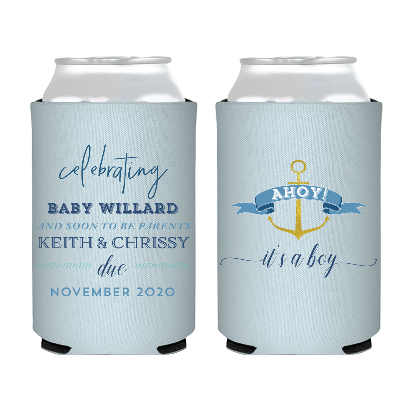 Ahoy It's A Boy, Boy Baby Shower Full Color Can Coolers, Nautical Baby Shower Favors