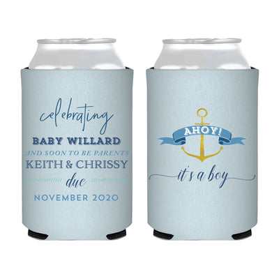 Ahoy It's A Boy, Boy Baby Shower Full Color Can Coolers, Nautical Baby Shower Favors