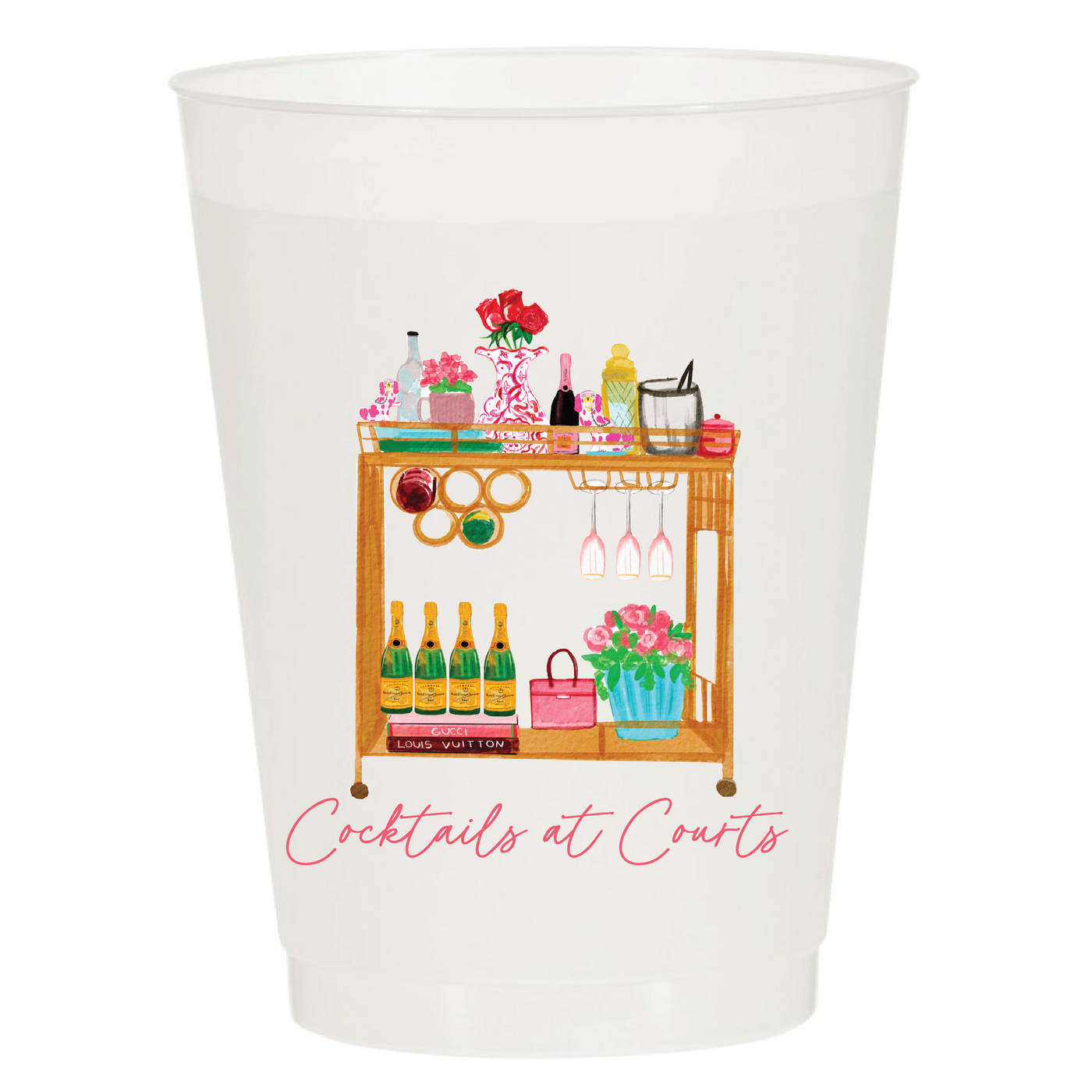 Bar Cart Full Color Frosted Cups