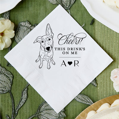 Cheers This Drinks on Me Custom Pet Drawing Cocktail Napkins
