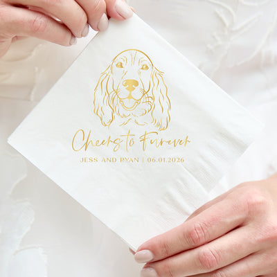Cheers To Furever Custom Pet Drawing Cocktail Napkins