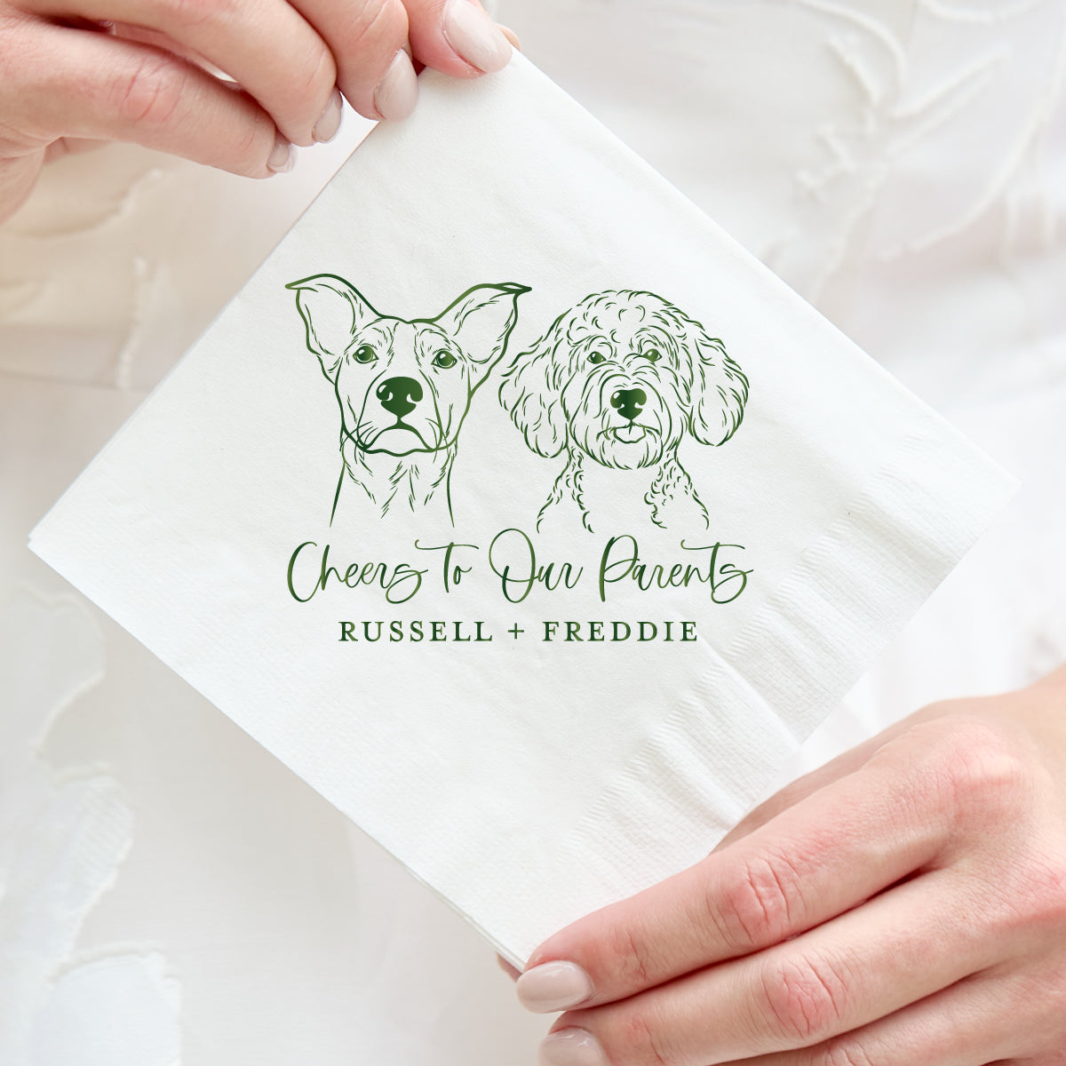 Cheers To Our Parents Custom Pet Drawing Cocktail Napkins