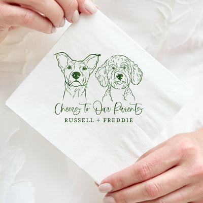 Cheers To Our Parents Custom Pet Drawing Cocktail Napkins