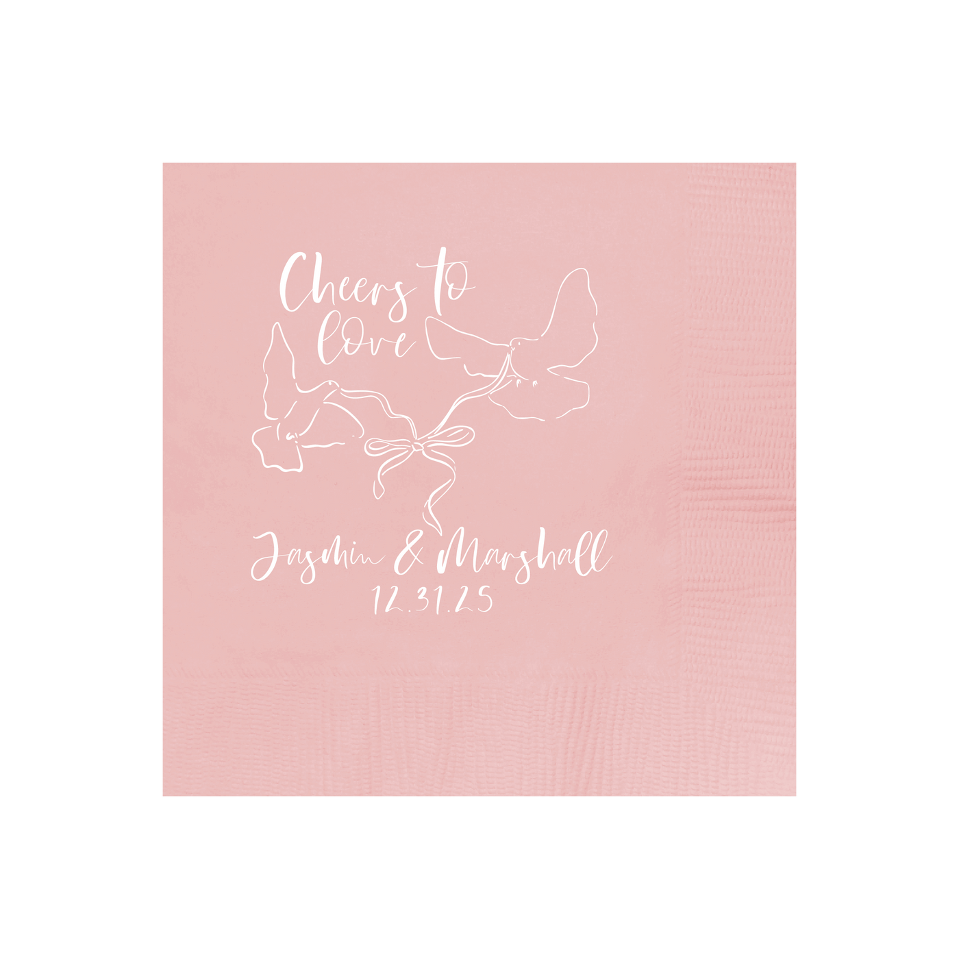 Cheers To Love Birds Bow Hand Drawn Wedding Napkin