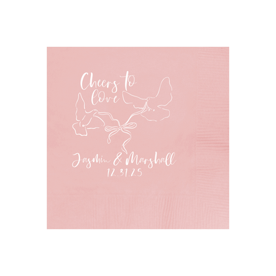 Cheers To Love Birds Bow Hand Drawn Wedding Napkin