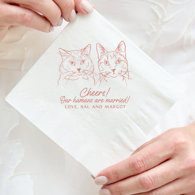 Cheers Our Humans Are Married Custom Pet Drawing Cocktail Napkins
