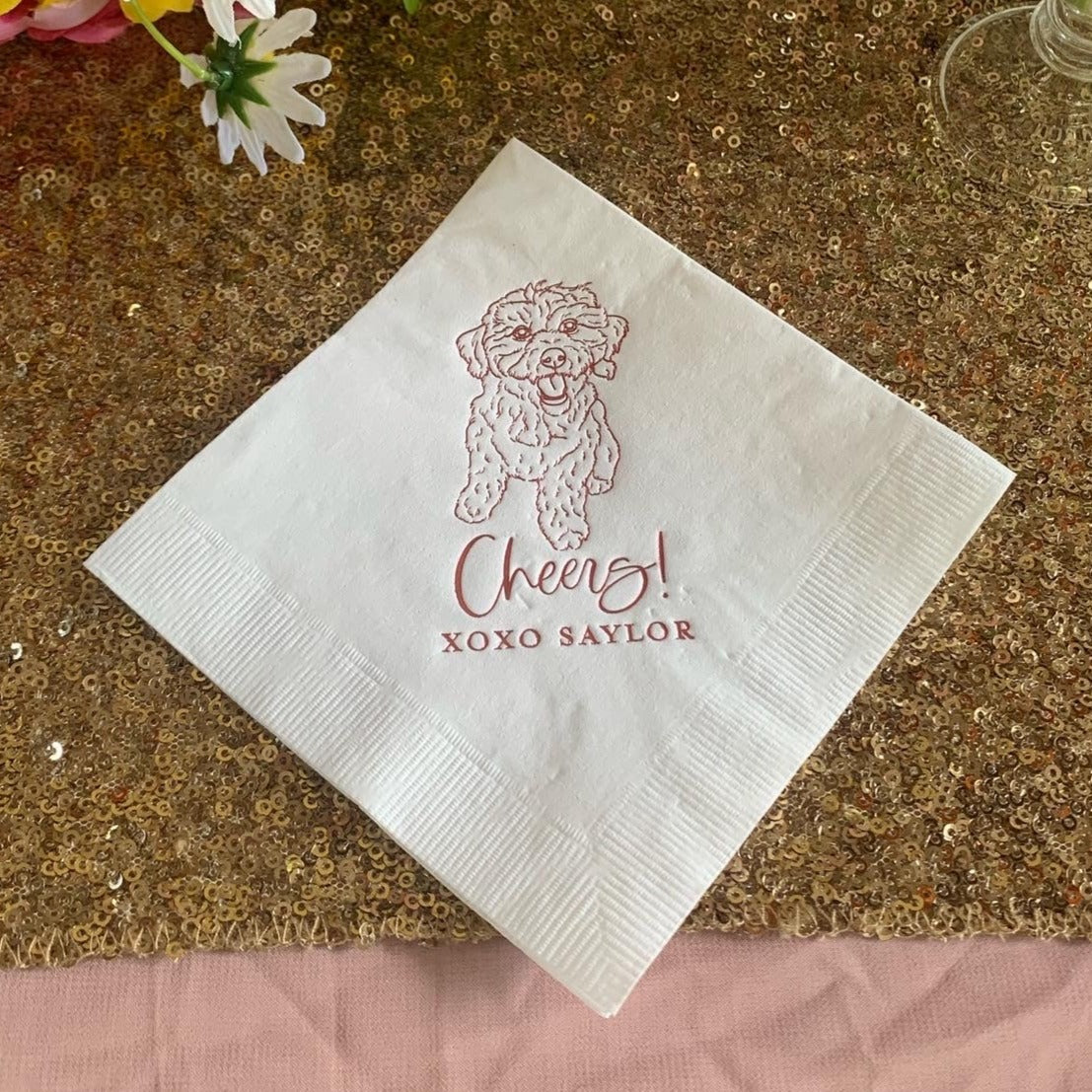 Cheers! Dog Drawing Pet Portrait Wedding Beverage Napkins