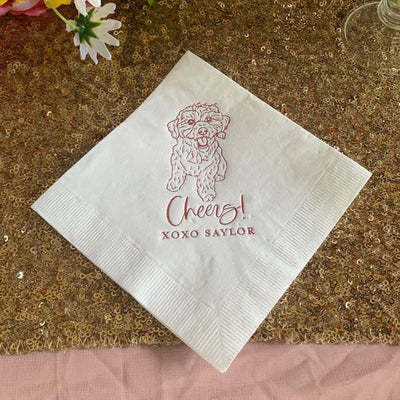 Cheers! Dog Drawing Pet Portrait Wedding Beverage Napkins