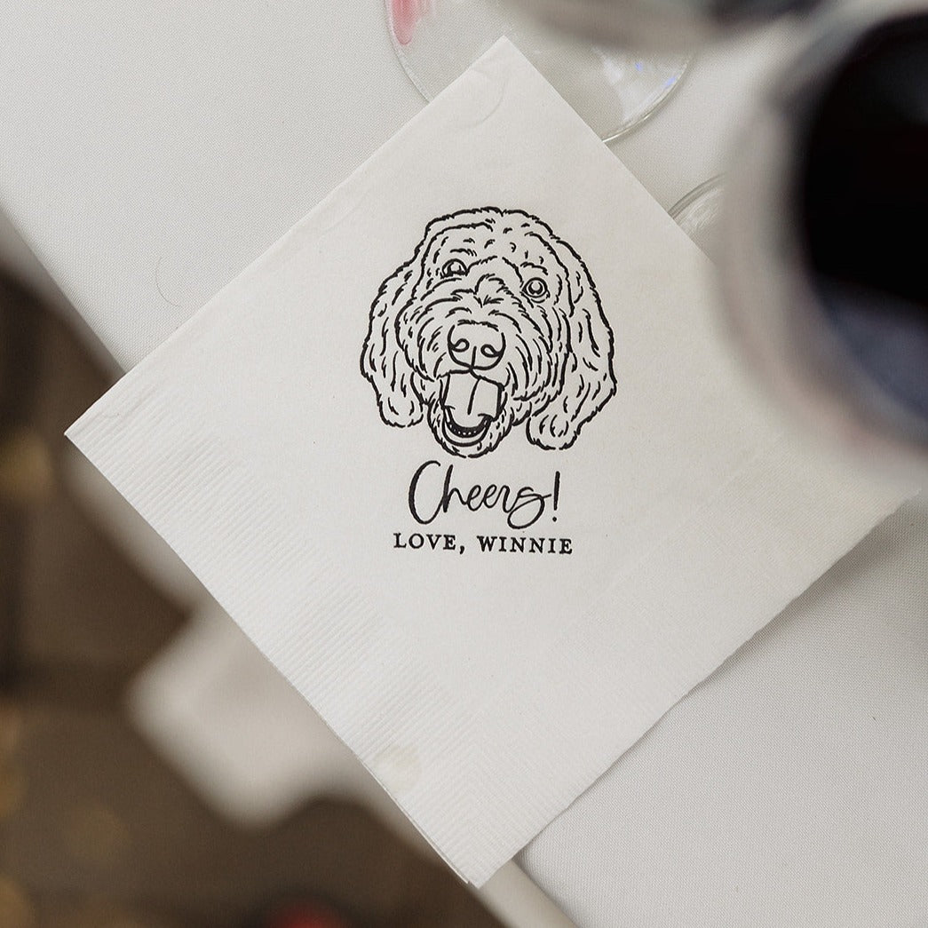 Cheers! Dog Drawing Pet Portrait Wedding Beverage Napkins