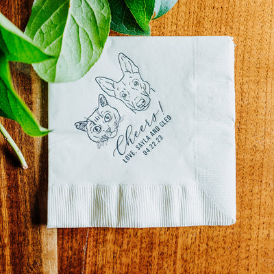 Cheers! Dog Drawing Pet Portrait Wedding Beverage Napkins