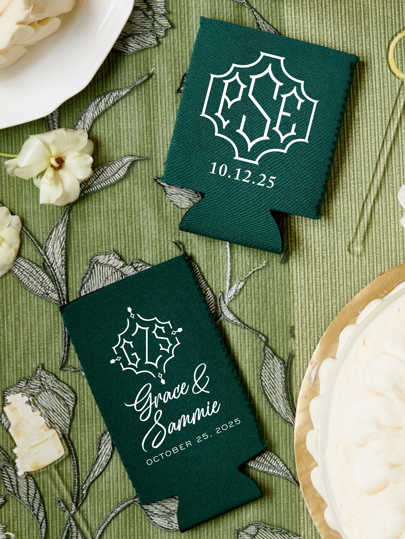 Chinoiserie Monogram Neoprene Wedding Slim Can Coolers
