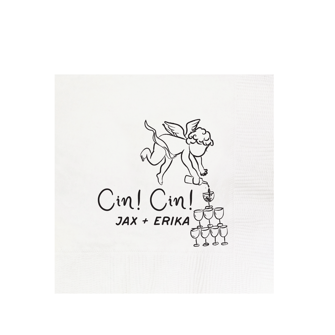 Cin! CinI Cherub Champagne Hand Drawn Wedding Napkin