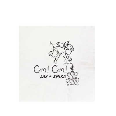 Cin! CinI Cherub Champagne Hand Drawn Wedding Napkin
