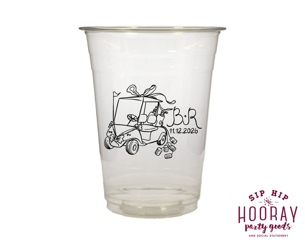 Hand Drawn Wedding Golf Cart Soft Plastic Cups