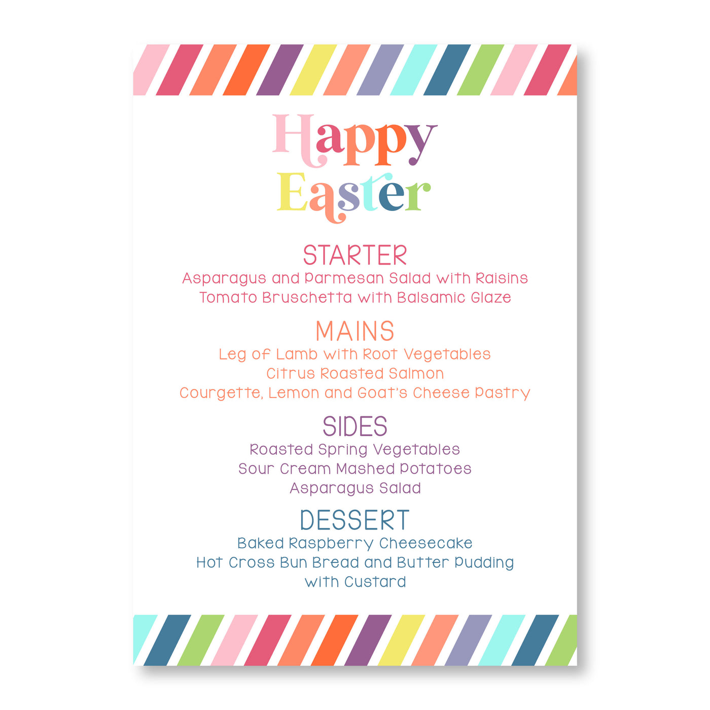 Colorful Fun Easter Menu