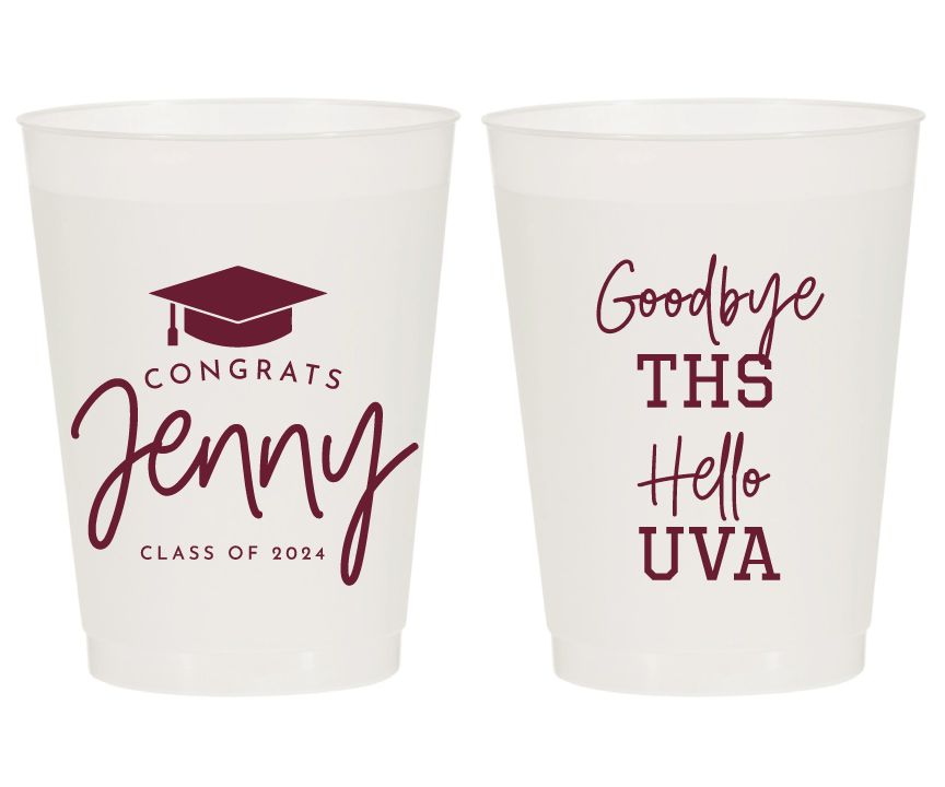 Congrats Grad Cap Goodbye High School Hello College Graduation Party Frosted Cups
