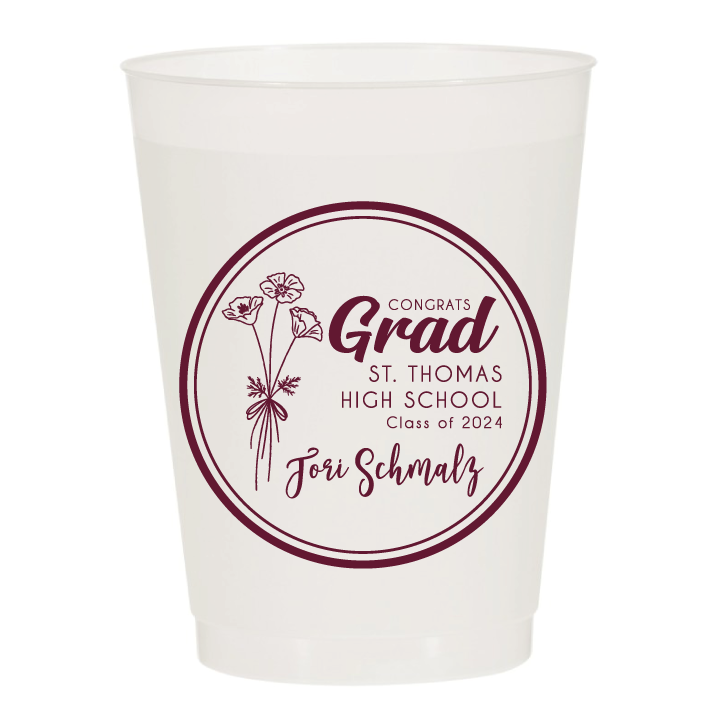 Congrats Grad Floral Circle Graduation Party Frosted Cups