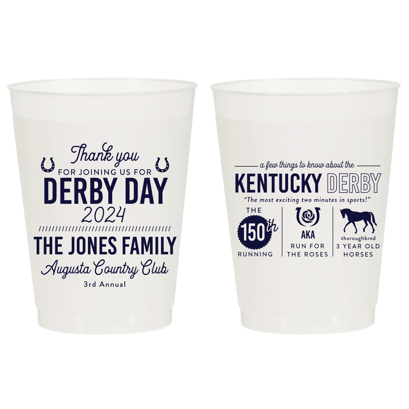 Kentucky Derby Day Custom Frosted Party Cups - Derby Day Facts 150 Running