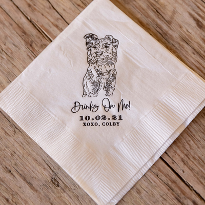Drinks on us! Pet Portrait Wedding Beverage Napkins #23