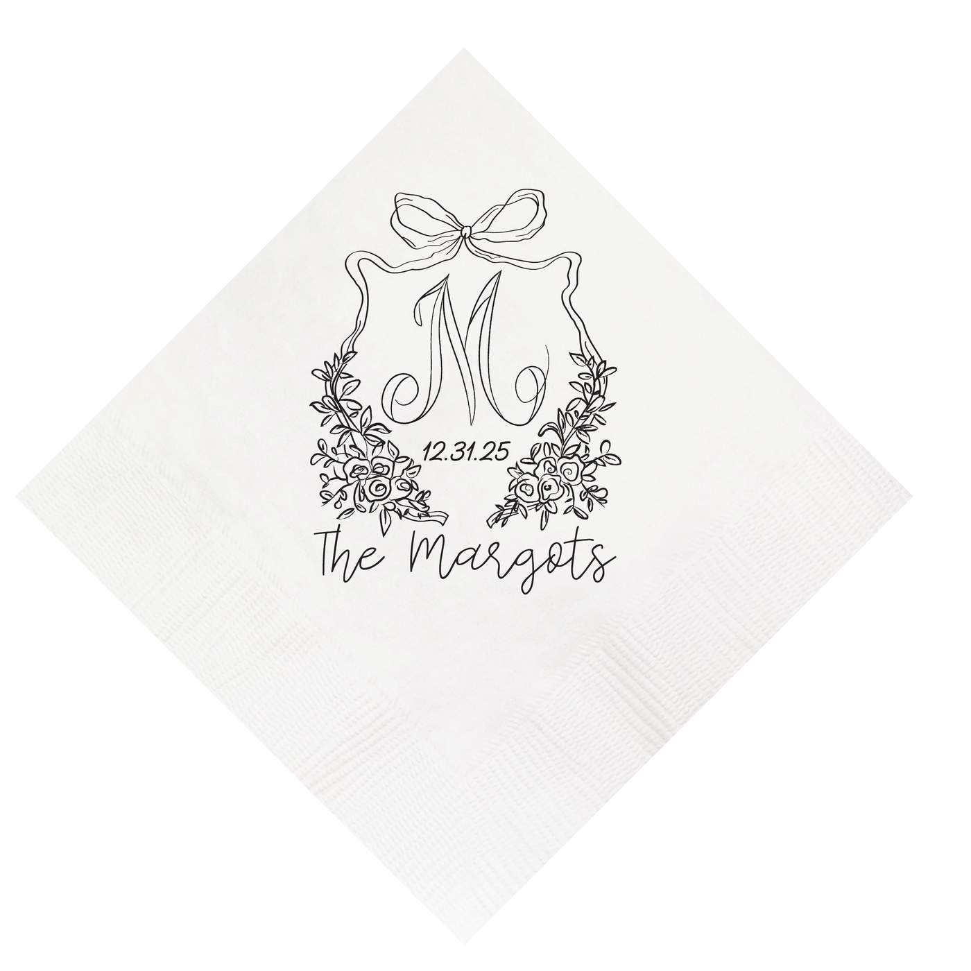 Floral Bow Crest Hand Drawn Wedding Napkin