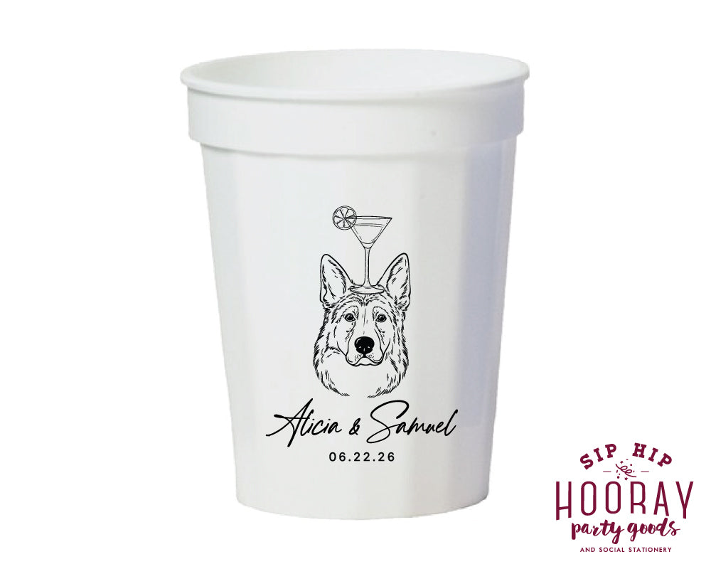 German Shepard Drawing Wedding Fluted Stadium Cups