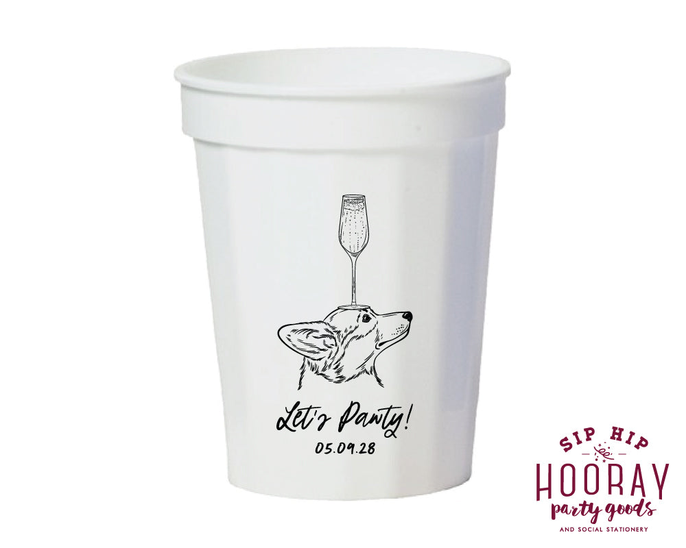 Corgi Champagne Sketch Fluted Stadium Cups