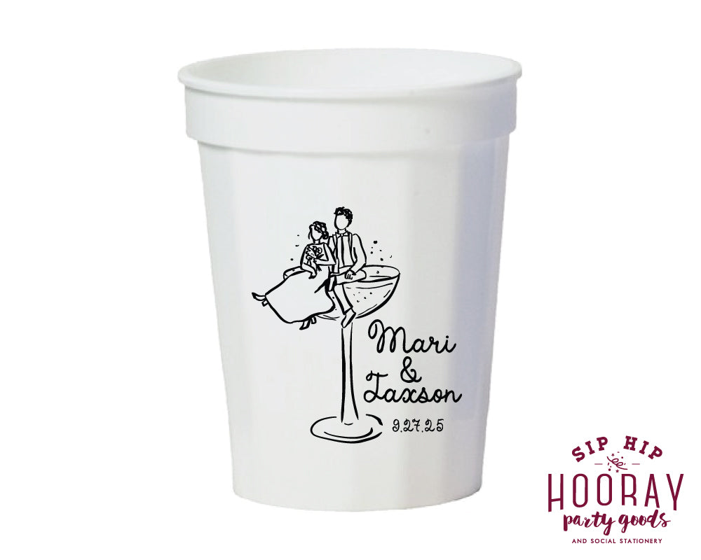 Hand Drawn Wedding Couple Fluted Stadium Cups