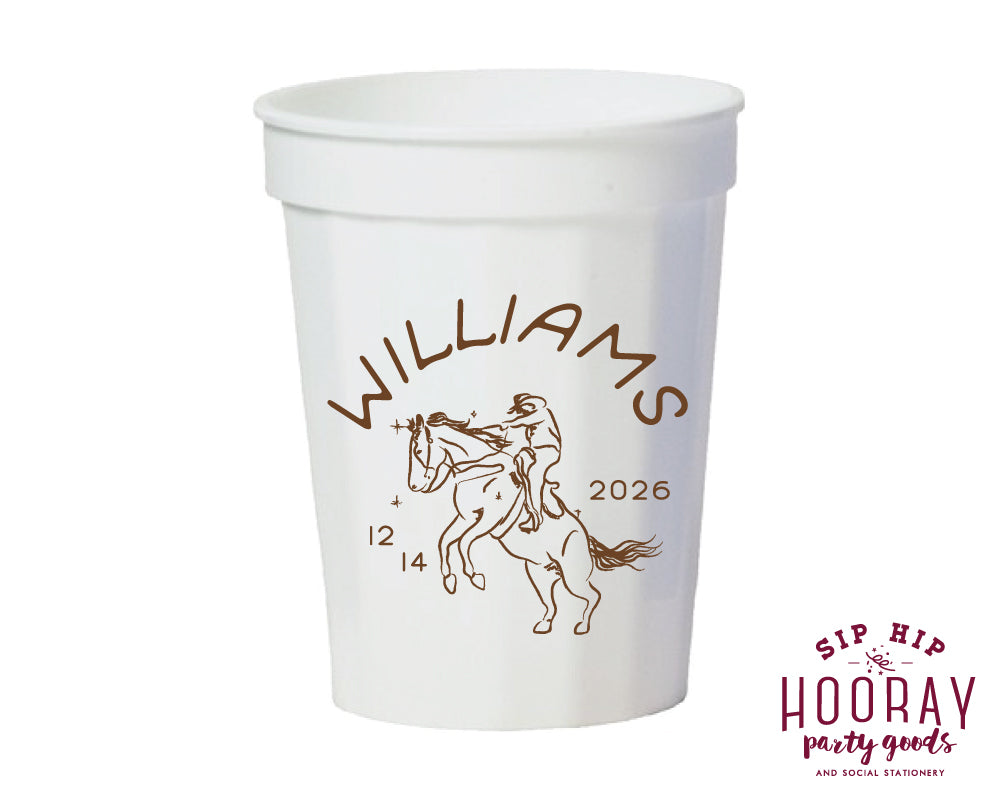 Bucking Bronco Last Name Fluted Stadium Cups