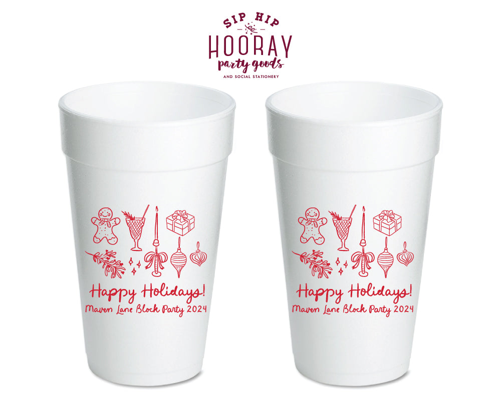 Happy Holidays Christmas Foam Cups