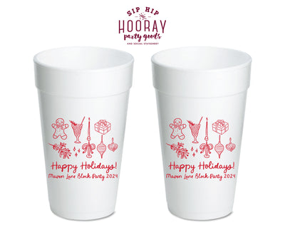Happy Holidays Christmas Foam Cups