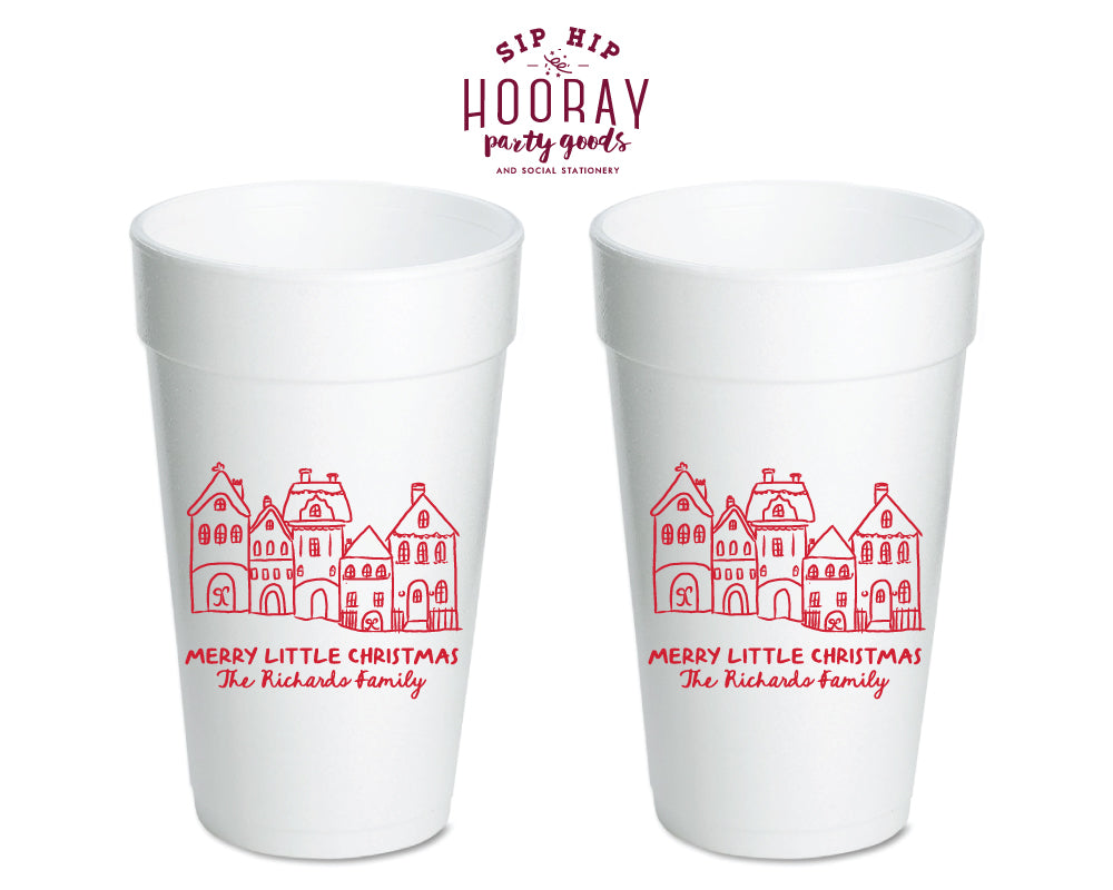 Merry Little Christmas Town Christmas Foam Cups