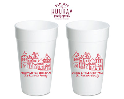 Merry Little Christmas Town Christmas Foam Cups