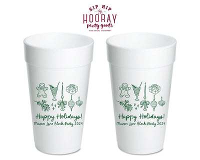 Happy Holidays Christmas Foam Cups