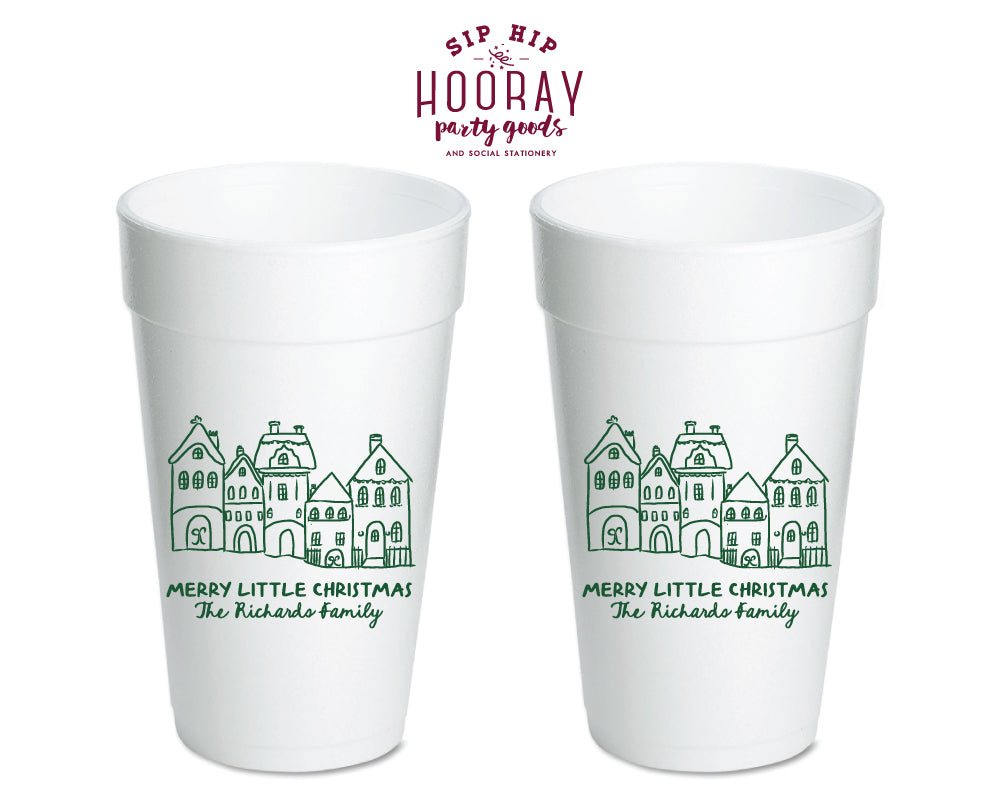 Merry Little Christmas Town Christmas Foam Cups