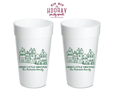 Merry Little Christmas Town Christmas Foam Cups
