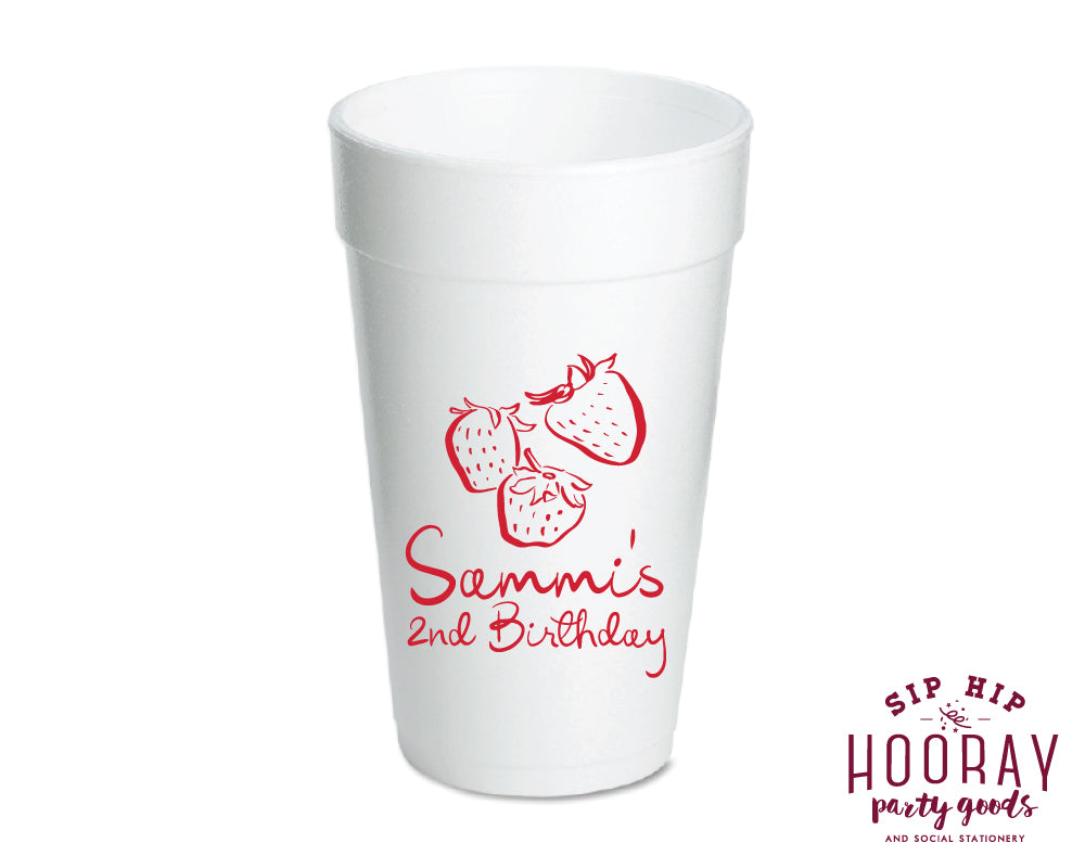 Happy 2nd Birthday Strawberries Foam Cups