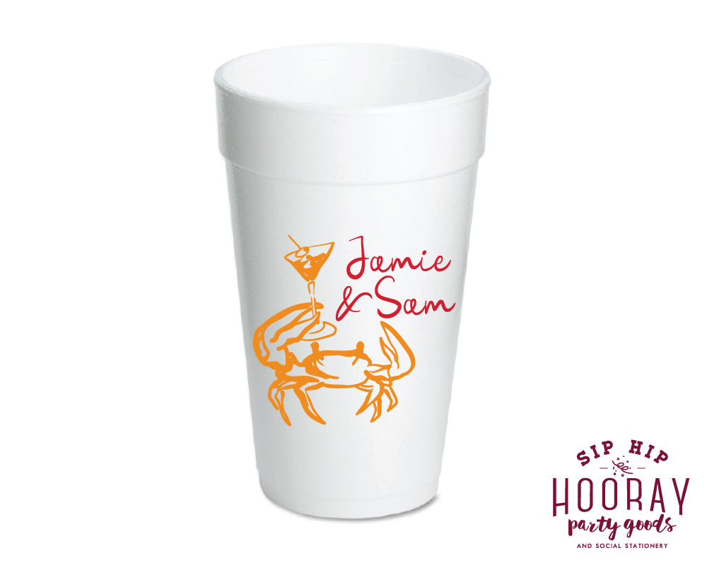 Hand Drawn Crab Wedding Foam Cups